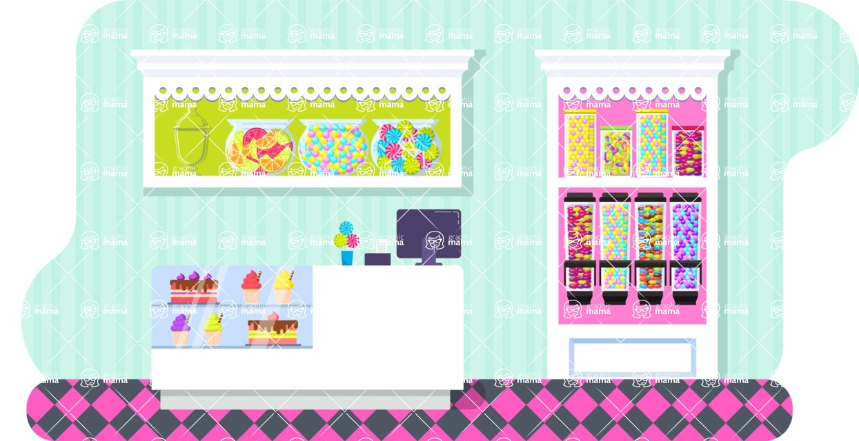 Vector Landscape Mega Bundle - Colorful Candy Shop Vector Background Illustration